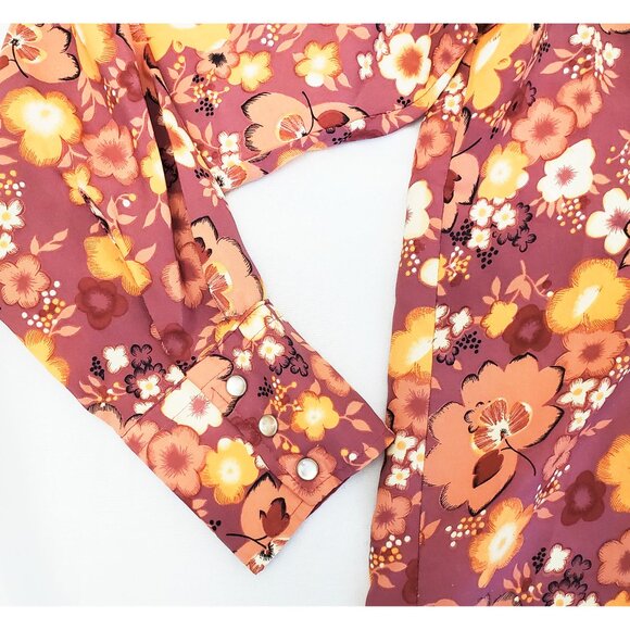 Tem Tex Vintage Mens Western 1970s Shirt Pearl Snap Cowboy Rodeo Groovy Floral - Picture 3 of 11